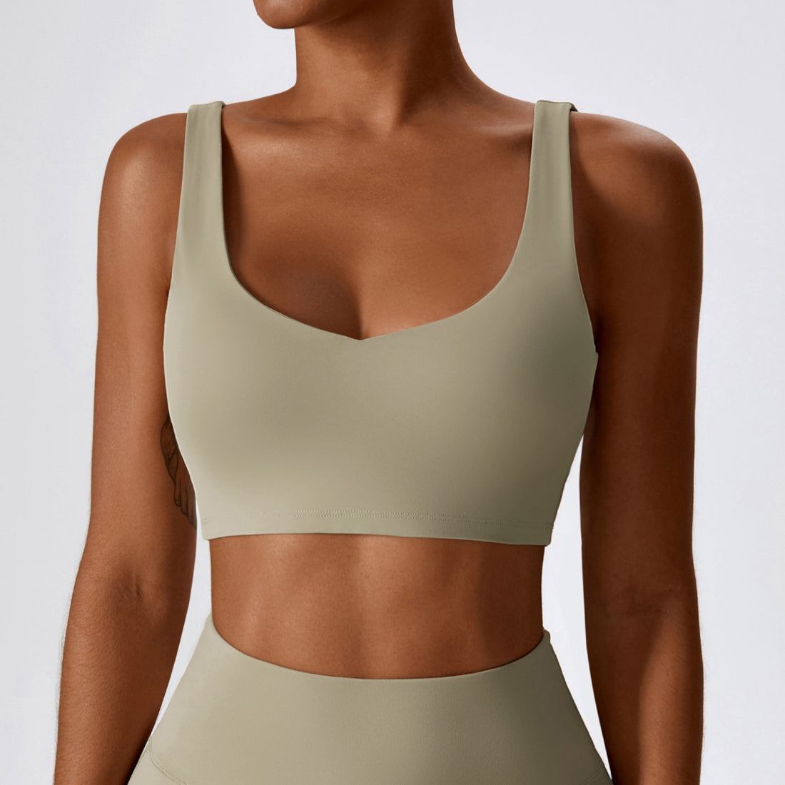 Deep V Soft Fabric Crop Top - Cream Grey