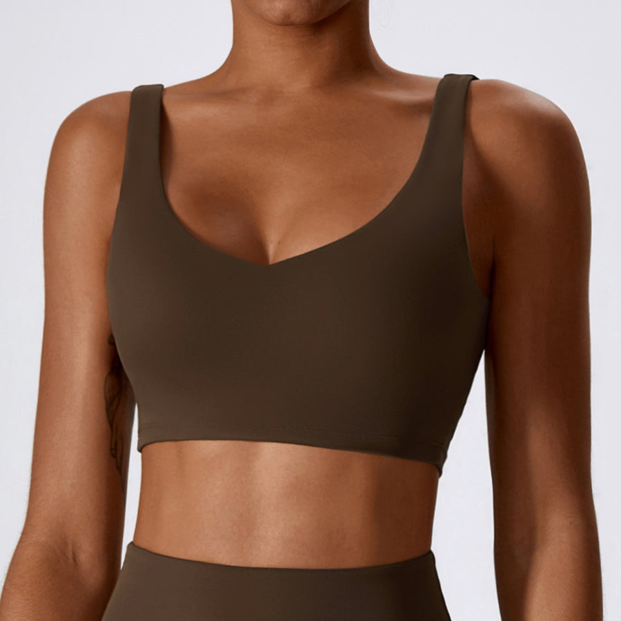 Deep V Soft Fabric Crop Top - Coffee