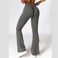 Deep V Scrunched Bell Bottom Legging - Grey