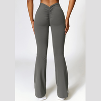 Deep V Scrunched Bell Bottom Legging - Grey