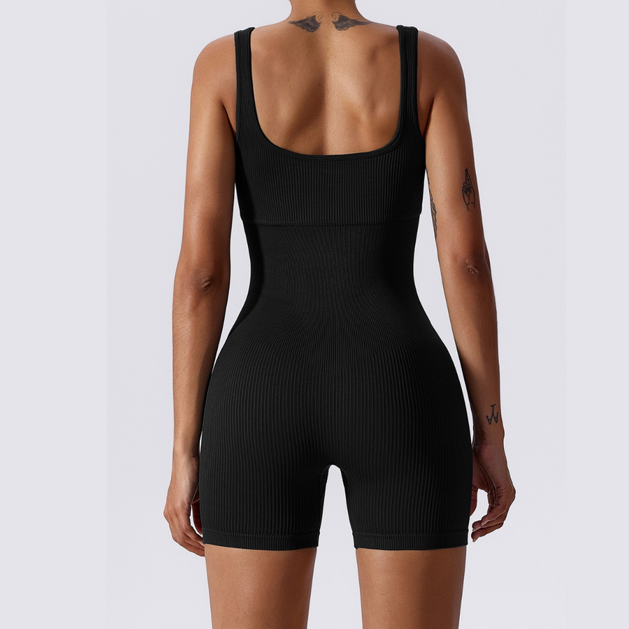 Κοντό σχέδιο Classic Ribbed Romper - Μαύρο