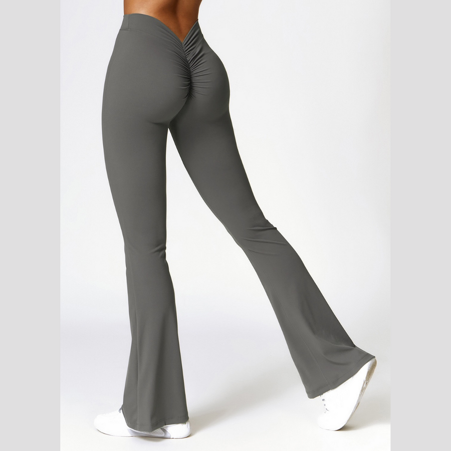 Deep V Scrunched Bell Bottom Legging - Grey