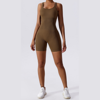 Short Design Classic Ribbed Romper - Coffee