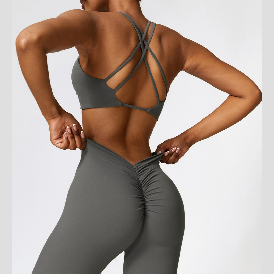 Stylish Straps Back Crop Top - Coal Grey