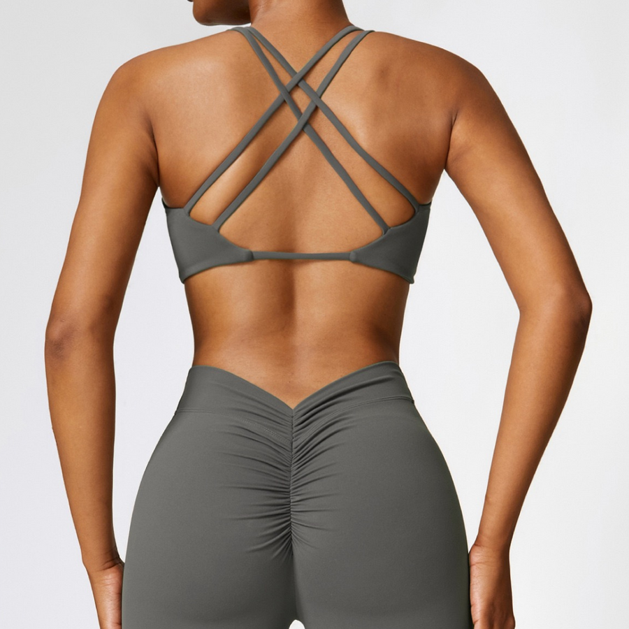 Stylish Straps Back Crop Top - Coal Grey