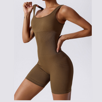 Short Design Classic Ribbed Romper - Coffee