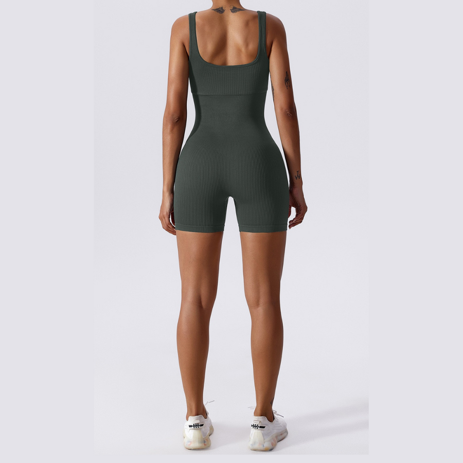 Short Design Classic Ribbed Romper - Green Grey