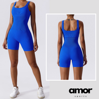 Short Design Classic Ribbed Romper - Blue