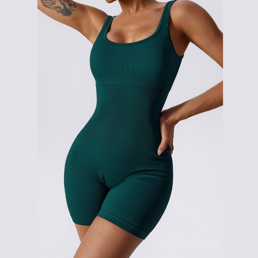 Short Design Classic Ribbed Romper - Dark Green