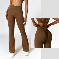 Deep V Scrunched Bell Bottom Legging - Coffee