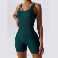 Short Design Classic Ribbed Romper - Dark Green