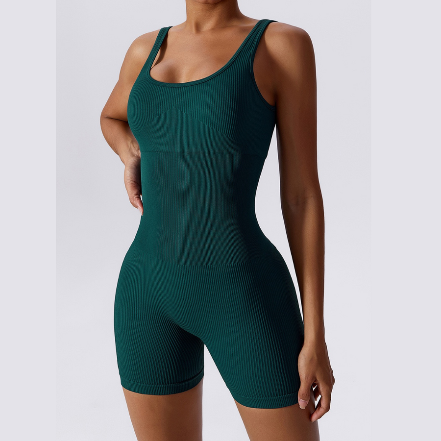 Short Design Classic Ribbed Romper - Dark Green