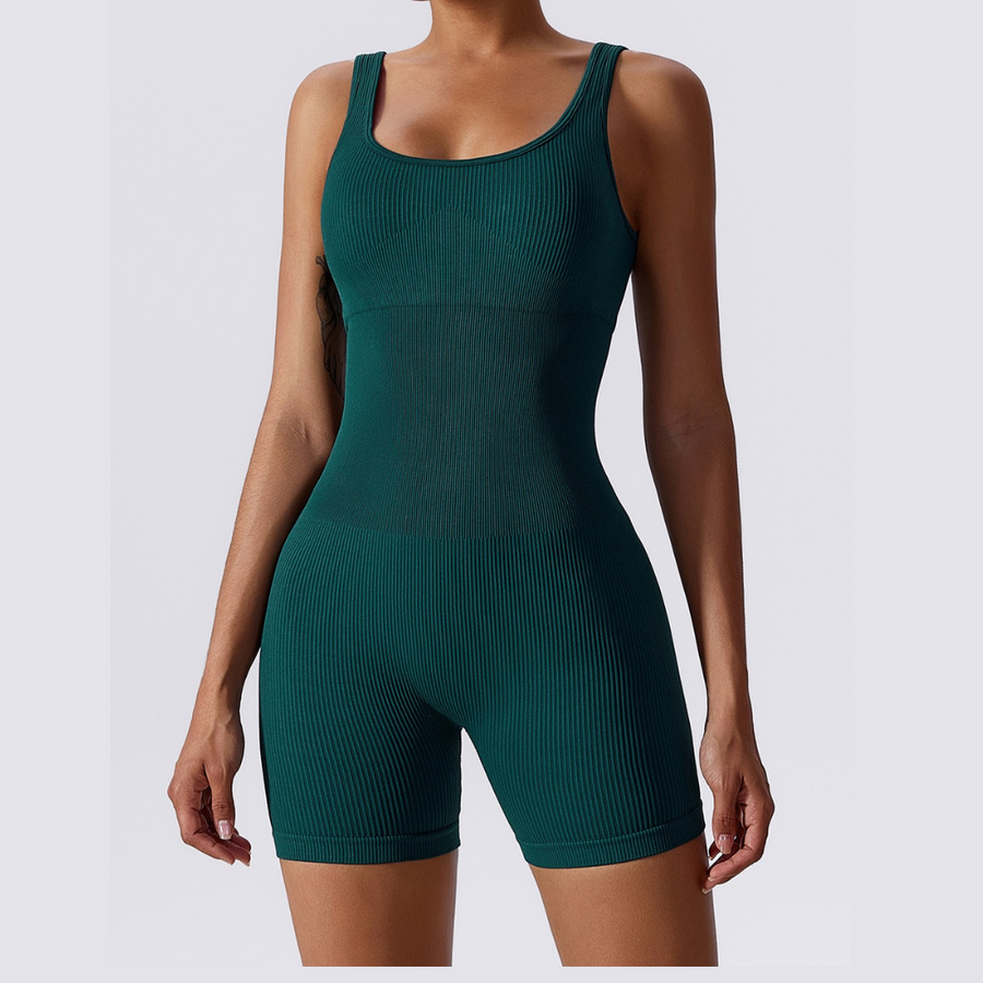 Short Design Classic Ribbed Romper - Dark Green