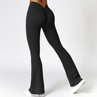 Deep V Scrunched Bell Bottom Legging - Black