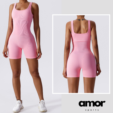 Short Design Classic Ribbed Romper - Pink