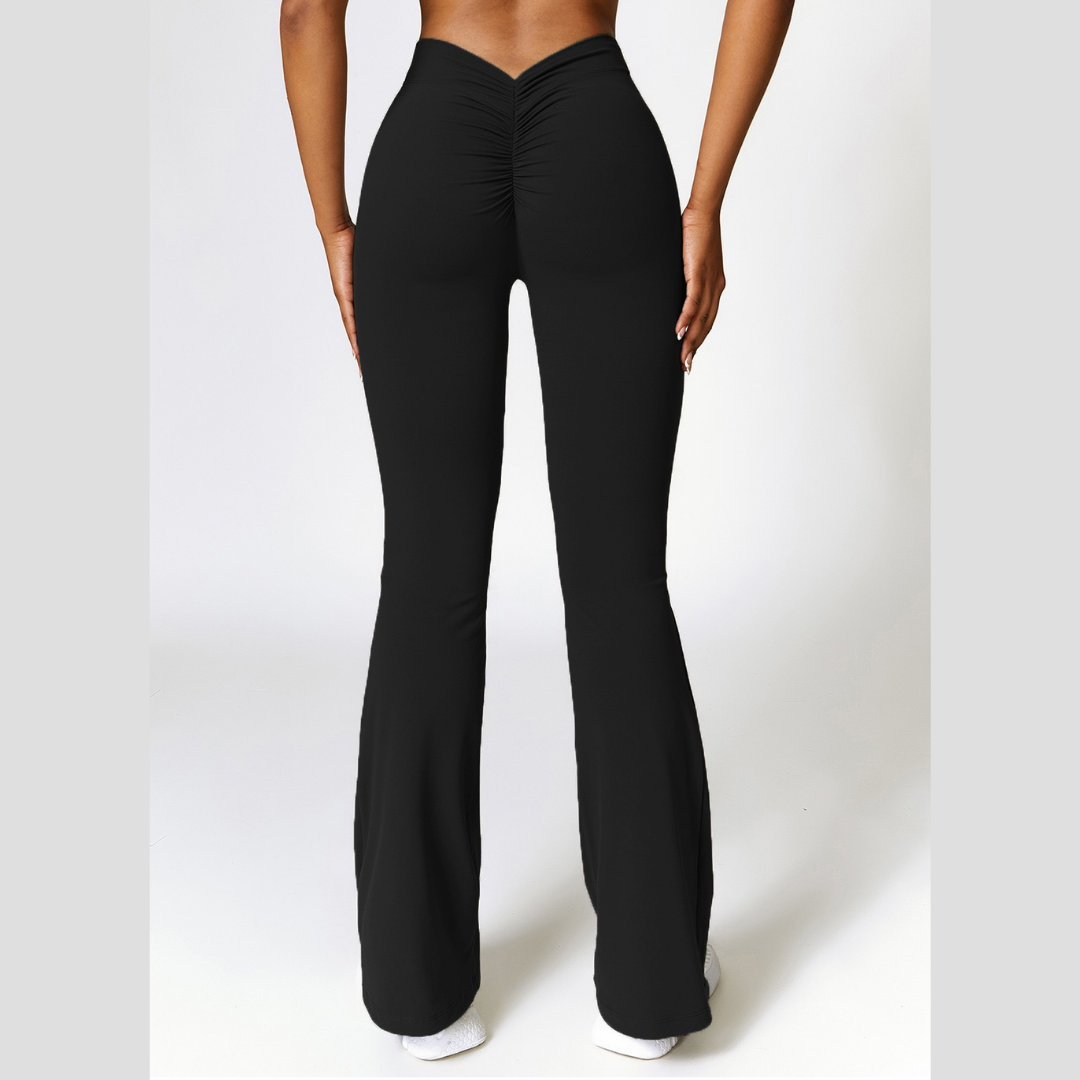 Deep V Scrunched Bell Bottom Legging - Black