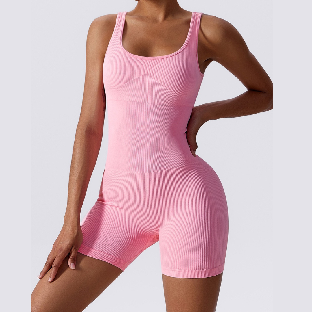 Short Design Classic Ribbed Romper - Pink