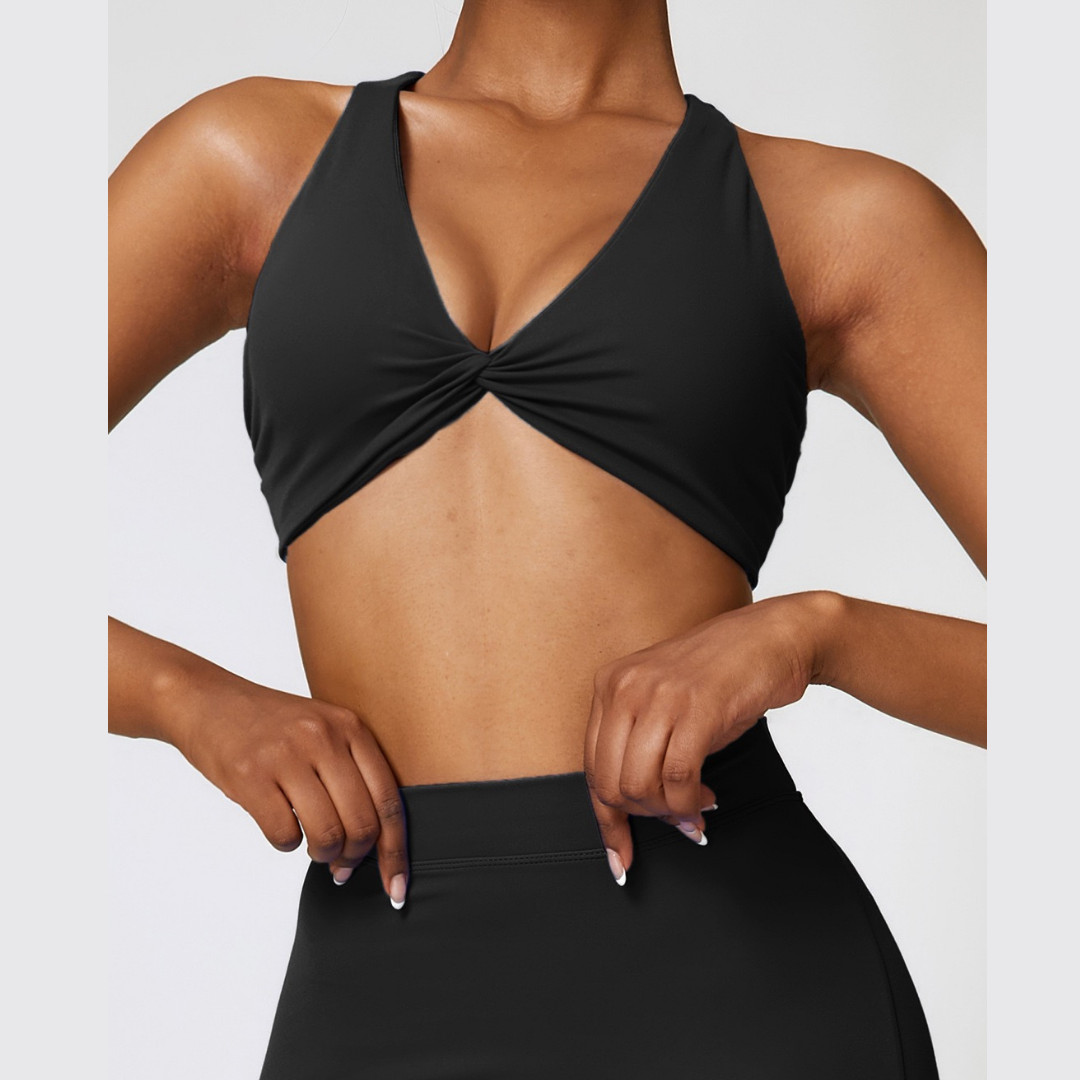 Stylish Straps Back Crop Top - Black