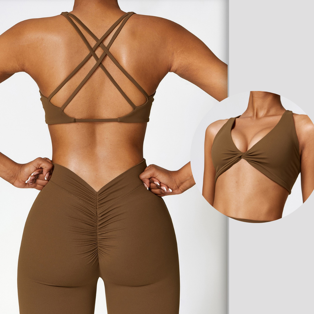 Stylish Straps Back Crop Top - Καφέ 