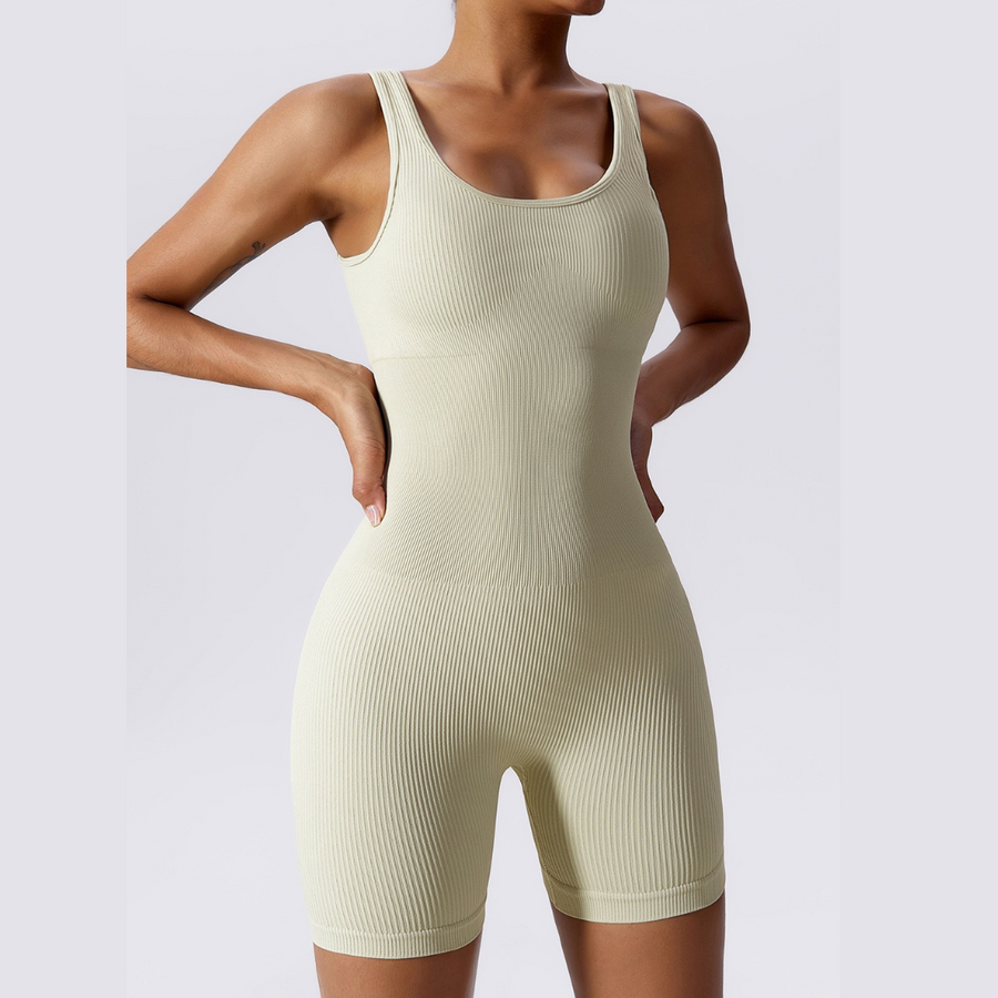 Short Design Classic Ribbed Romper - Cream