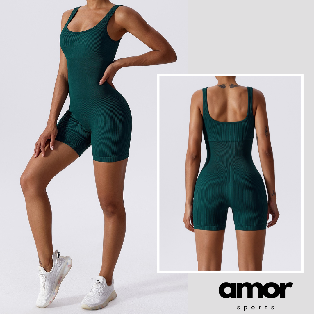 Short Design Classic Ribbed Romper - Dark Green