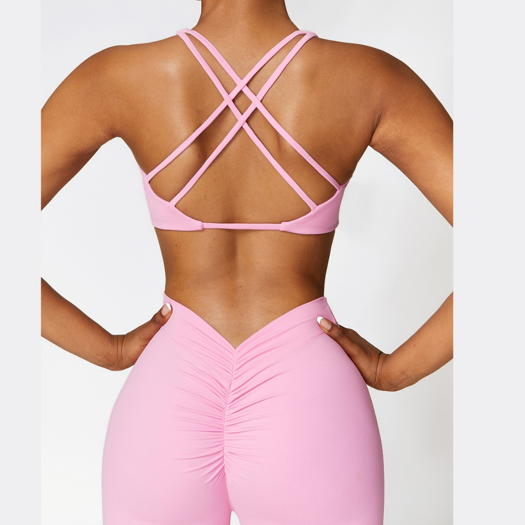 Stylish Straps Back Crop Top - Pink