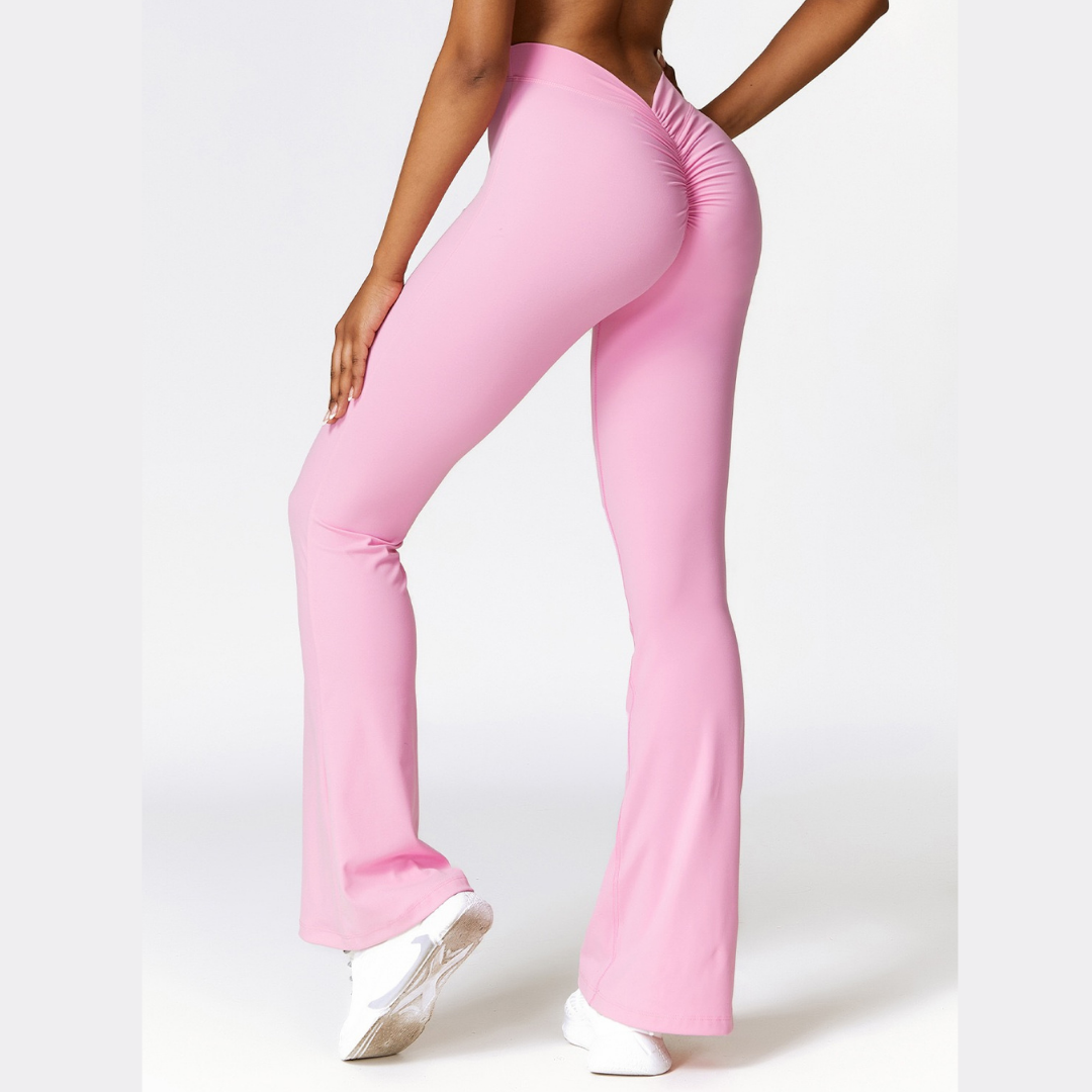 Deep V Scrunched Bell Bottom Legging - Pink