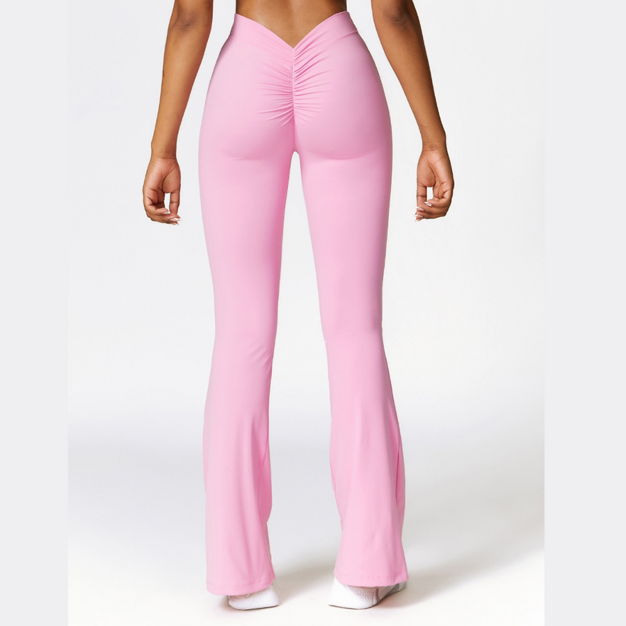 Deep V Scrunched Bell Bottom Legging - Pink