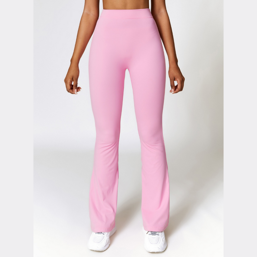 Deep V Scrunched Bell Bottom Legging - Pink