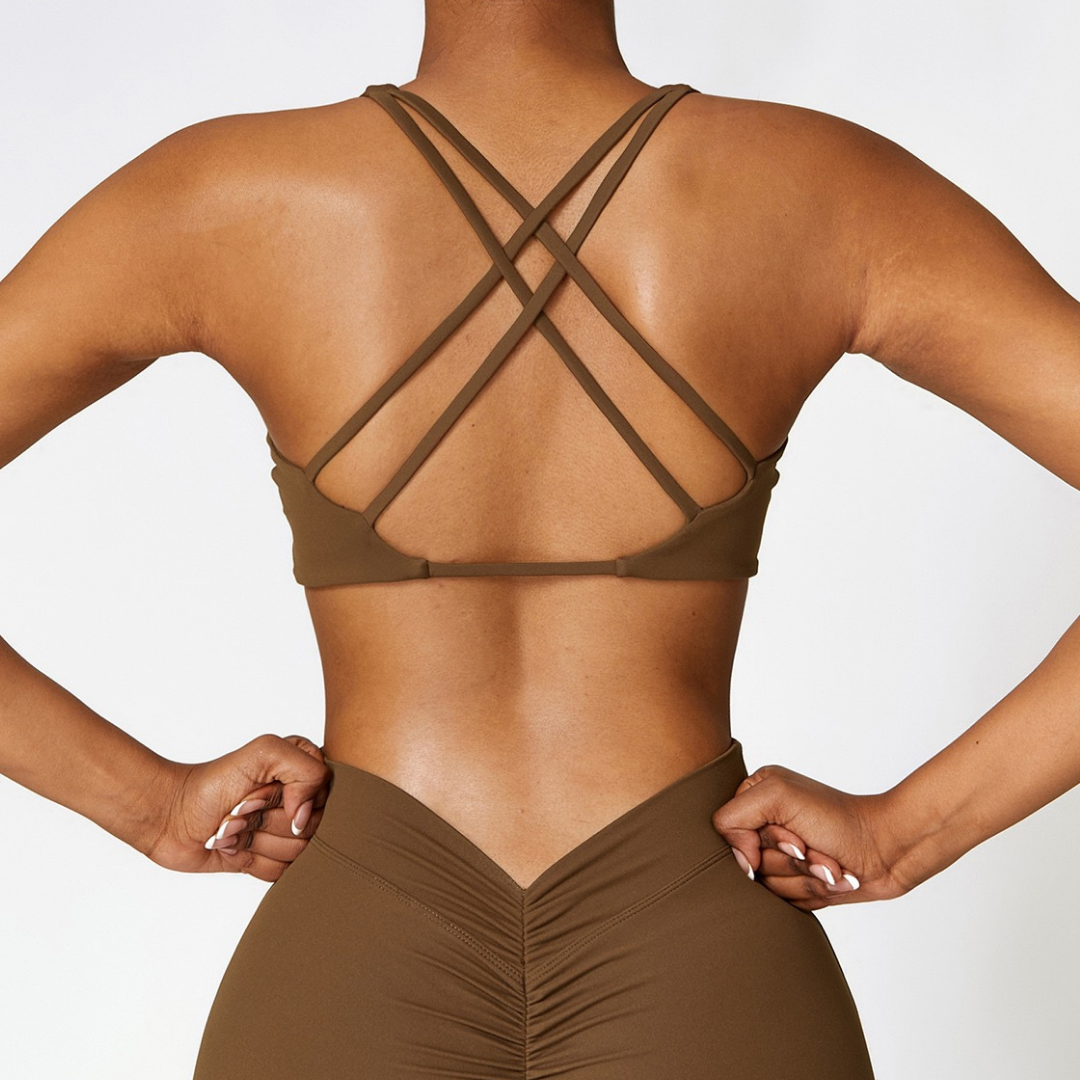 Stylish Straps Back Crop Top - Coffee