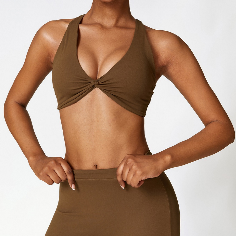 Stylish Straps Back Crop Top - Coffee