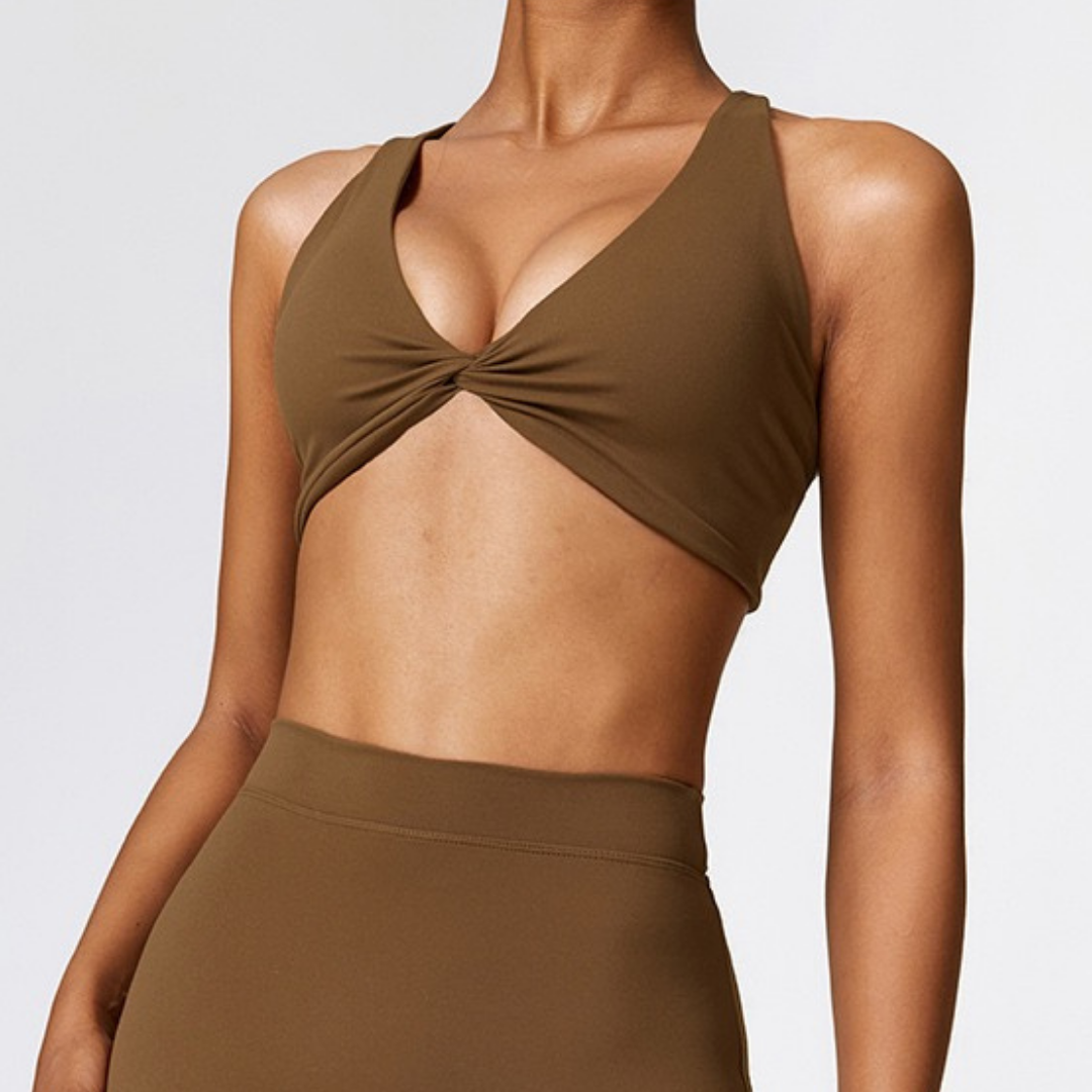 Stylish Straps Back Crop Top - Coffee