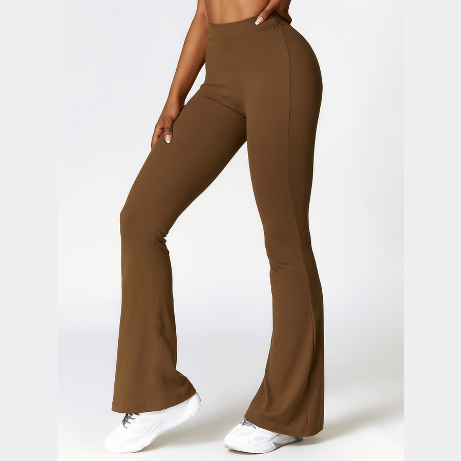 Deep V Scrunched Bell Bottom Legging - Coffee