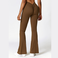 Deep V Scrunched Bell Bottom Legging - Coffee