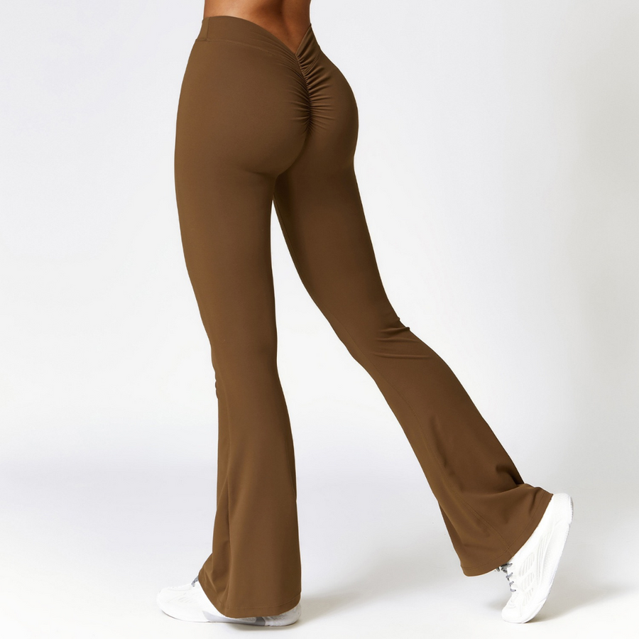 Deep V Scrunched Bell Bottom Legging - Coffee