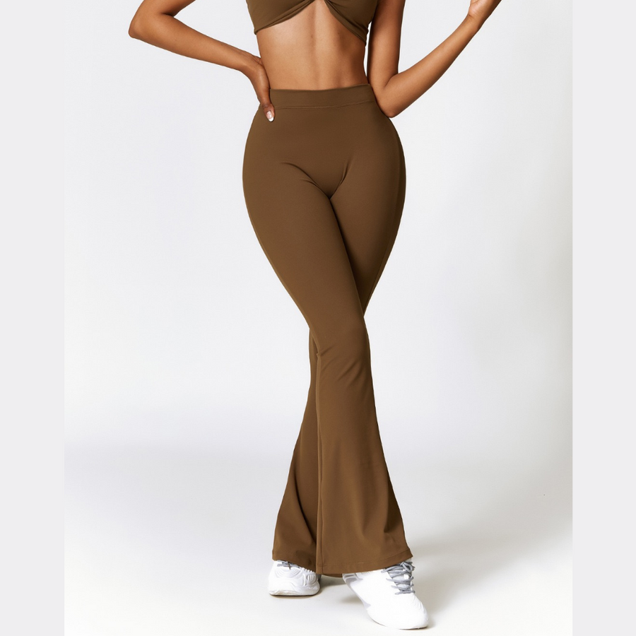 Deep V Scrunched Bell Bottom Legging - Coffee