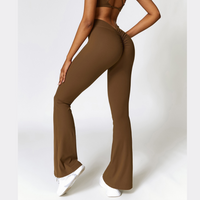 Deep V Scrunched Bell Bottom Legging - Coffee