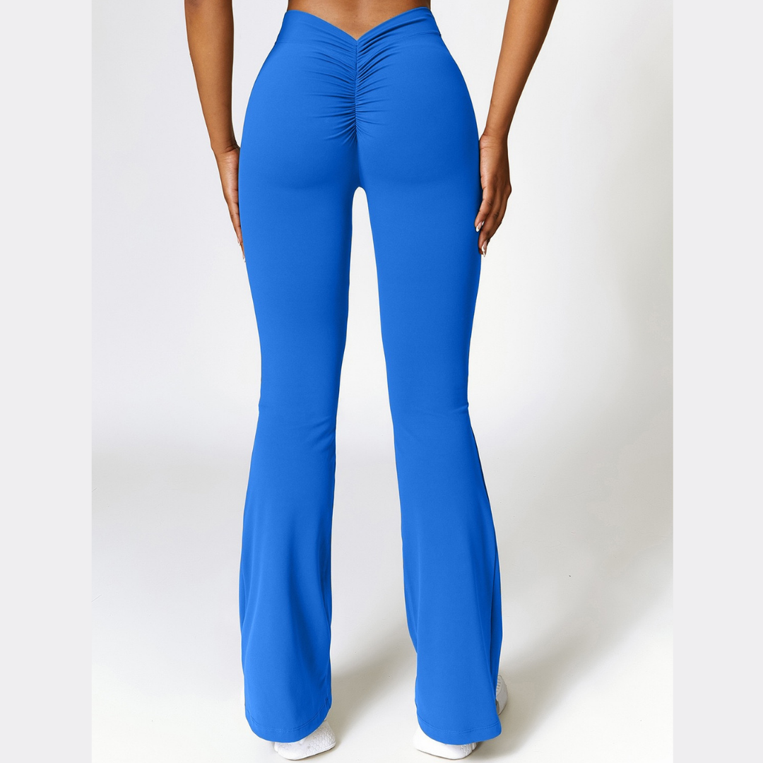 Deep V Scrunched Bell Bottom Legging - Blue