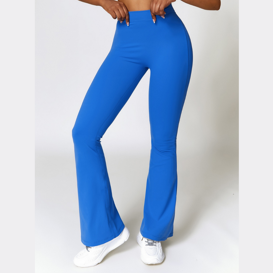 Deep V Scrunched Bell Bottom Legging - Blue