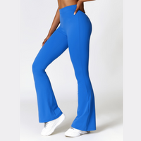 Deep V Scrunched Bell Bottom Legging - Blue