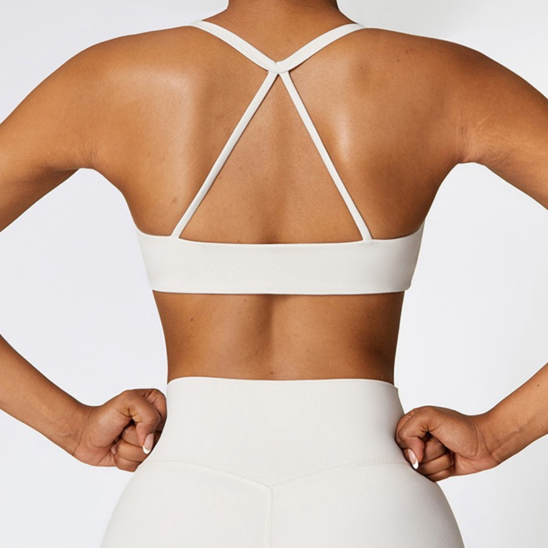 Cross Back Stylish Crop Top Premium Ποιότητας - Λευκό Γκρι 