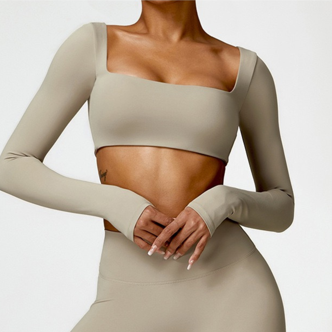 Long Sleeve Stylish Brushed Fabric Top - Cement