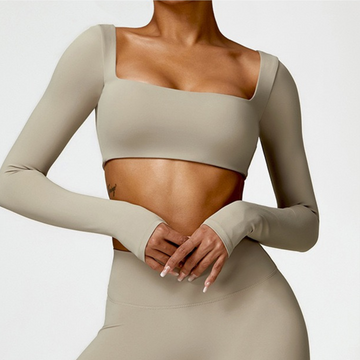 Long Sleeve Stylish Brushed Fabric Top - Cement