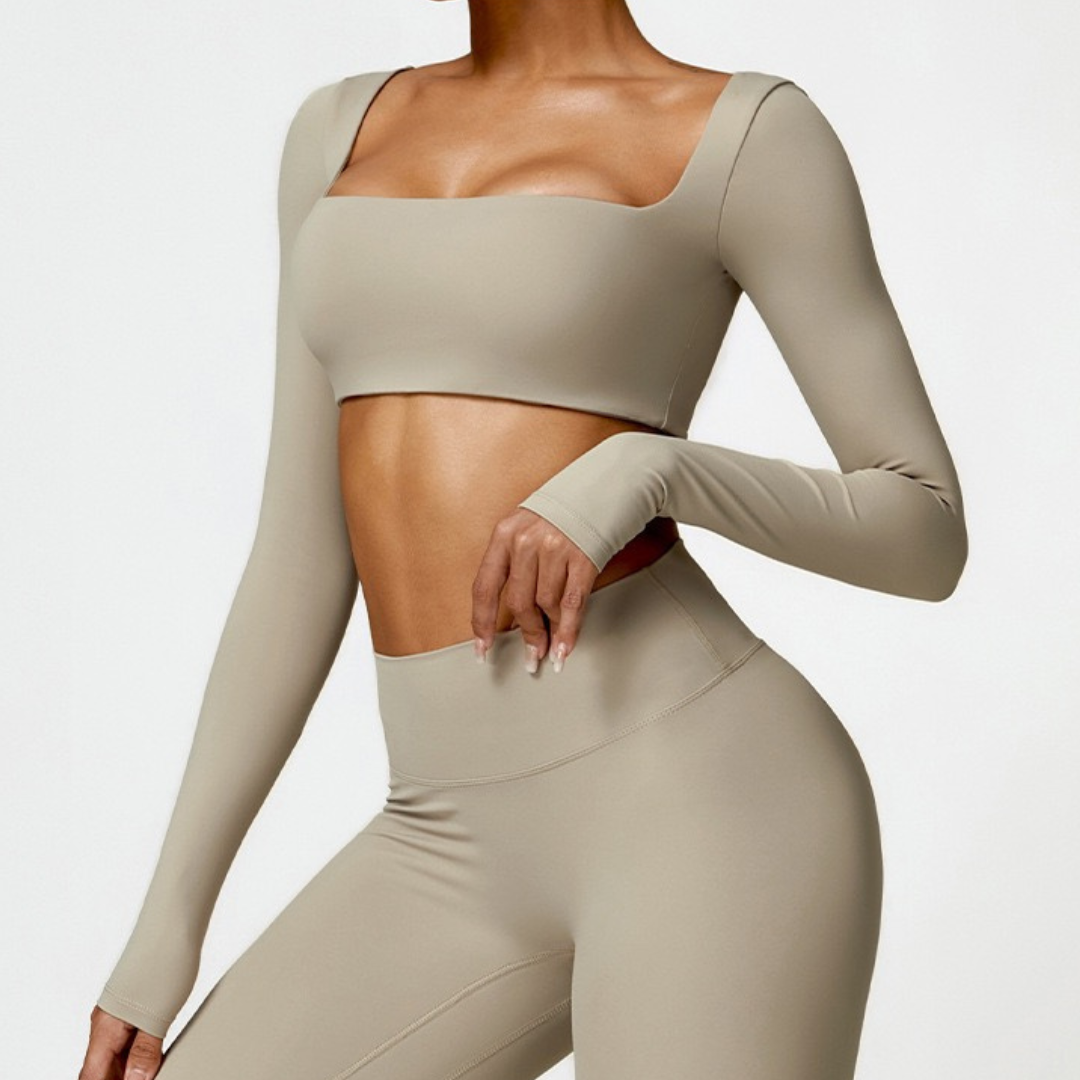 Long Sleeve Stylish Brushed Fabric Top - Cement