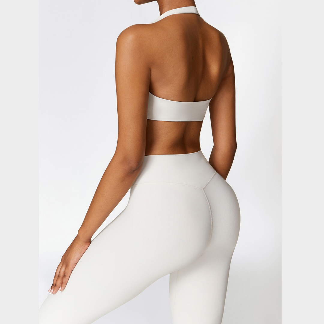 Backless Top Premium Comfy Σετ - Λευκό Γκρι 