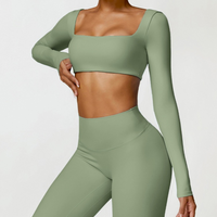 Long Sleeve Stylish Brushed Fabric Top - Green