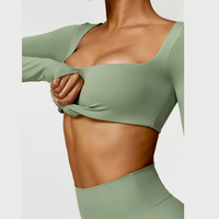 Long Sleeve Stylish Brushed Fabric Top - Green