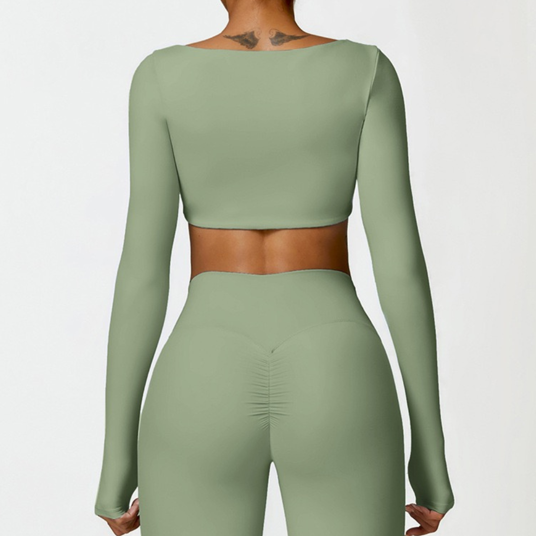 Long Sleeve Stylish Brushed Fabric Top - Green