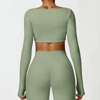 Long Sleeve Stylish Brushed Fabric Top - Green