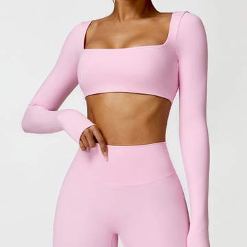 Long Sleeve Stylish Brushed Fabric Top - Pink